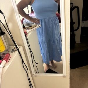 Maurices Sky Blue Sleeveless Ribbed Bodice Maxi Dress